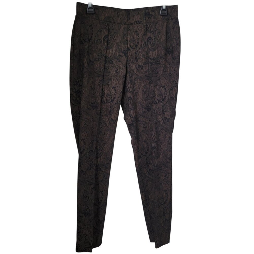 Nine West Size 10 Black with Tan Paisley Pattern Pull-On Style Pants